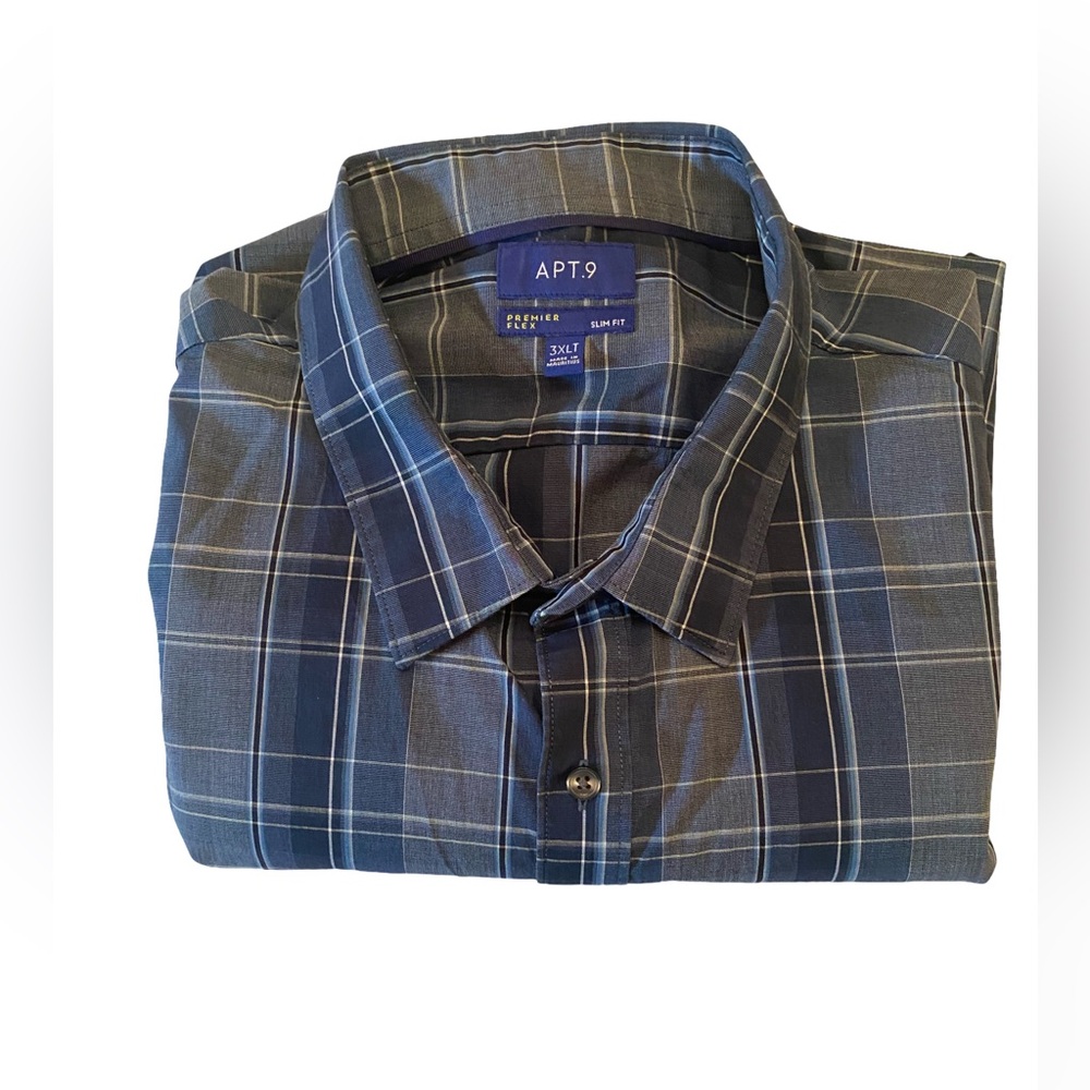 Big and Tall Men's Navy and Gray Checkered Shirt